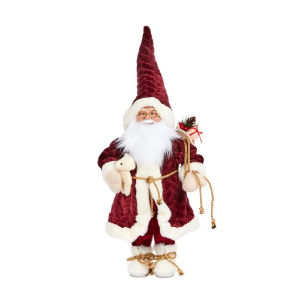 Mega Papa Noel Burgundy 85cm plush Santa with quilted fabric and faux fur trim, festive indoor decor – Keans Claremorris