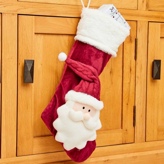 Traditional Santa stocking 53x20cm with hanging hook, ultra-soft material for festive décor – Keans Claremorris