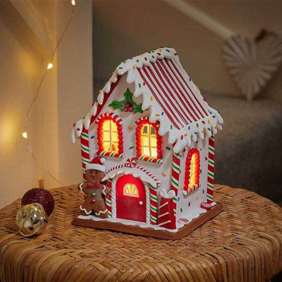 Gingerbread CandyCabin – Lighted 20cm (H) x 14cm (W) x 14cm (D)