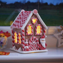 Gingerbread Santa CandyCabin Lighted 20cm
