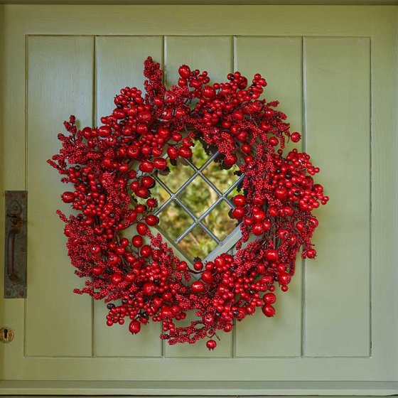 BerryBurst Wreath 60cm with red berries, hanging loop, indoor/outdoor use – available at Keans Claremorris.