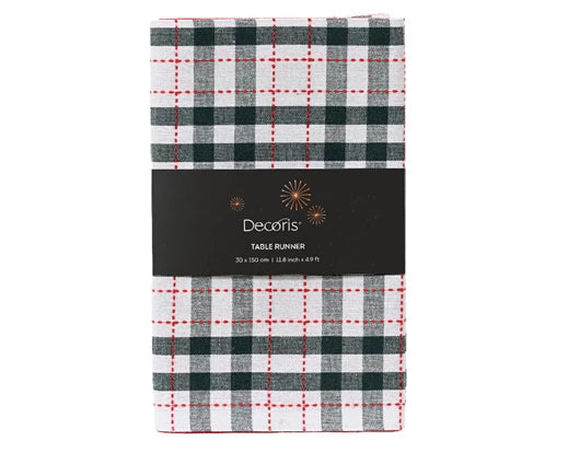 Rectangular Cotton Table Runner – Green & White Check – 150cm x 30cm - Image 1