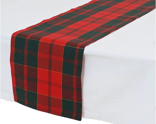 Rectangular Cotton Table Runner – Green/Red Check – 150cm x 30cm - Image 1