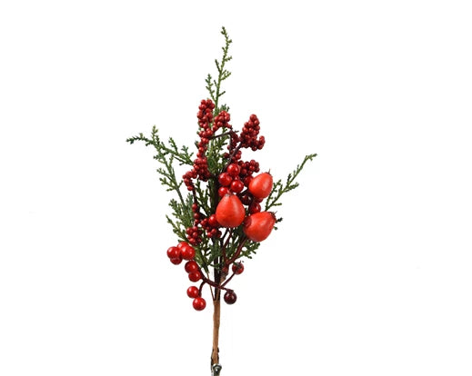 Big Berry Clip set of 2 with red berries and green foliage on brown stems against white background.