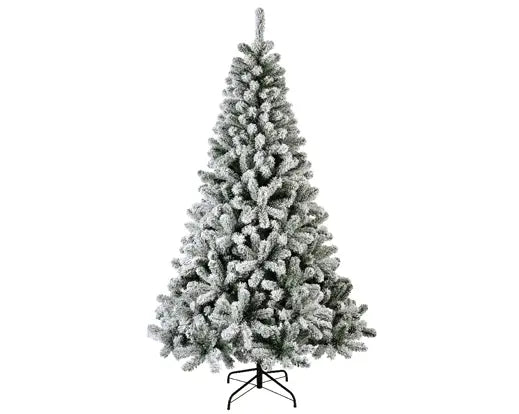 Monarch Snowy Pine Christmas Tree 240cm with snowy finish, 1135 PVC tips, 60 hinged branches – Keans Claremorris