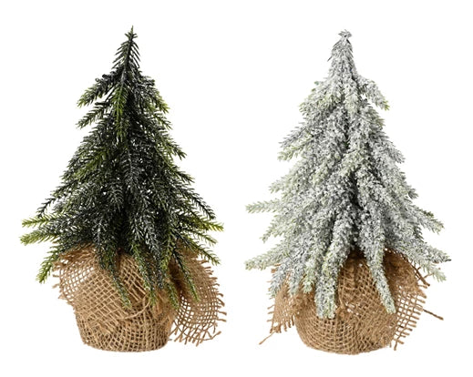 Mini Tree Set 20cm with glitter and snow finishes, 82 PE tips, natural jute base, indoor decor – Keans Claremorris