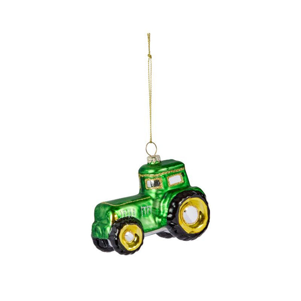 Tractor Glass Hanging Christmas Decoration