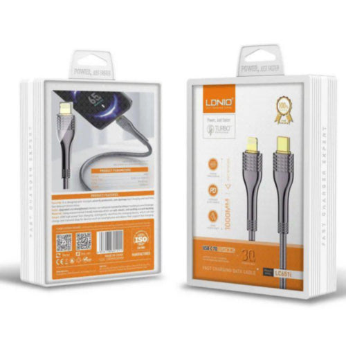 LD USB-C to Lightning 30W PD fast charging cable 2m gold, 65W support, high-speed data, durable eco-friendly design – Keans