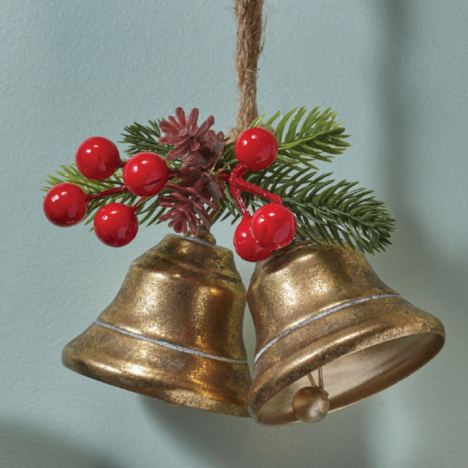 Gold bells with red berries and greenery 