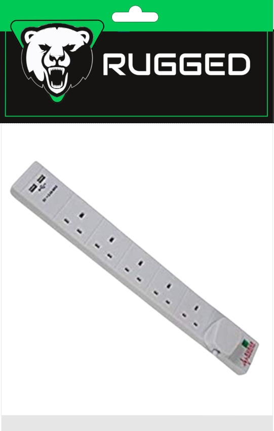 6 Way 2m Extension Lead with 6 outlets and 2 USB ports, rugged design for home or office – Keans Claremorris
