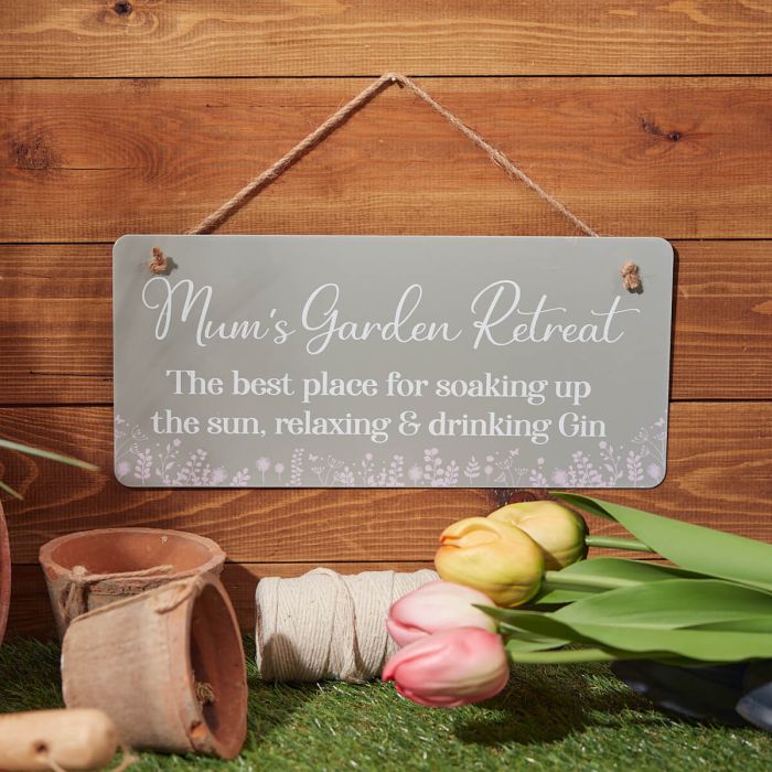 Metal Mum's Garden Floral Plaque in Sage Green with Pink Flowers - Decorative Wall Art from Keans Claremorris