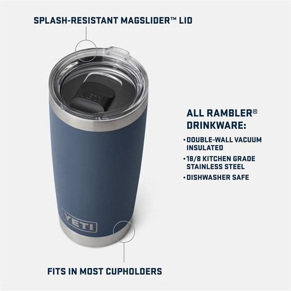Rambler 20oz tumbler in seafoam with clear splash-resistant MagSlider lid and stainless steel base.