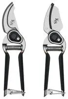 Kent & Stowe Traditional Secateurs Twin Pack showing bypass and anvil secateurs with black handles and silver blades.