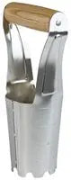 Kent & Stowe Hand Bulb Planter with serrated polished carbon steel head and ash wood handle, upright view.