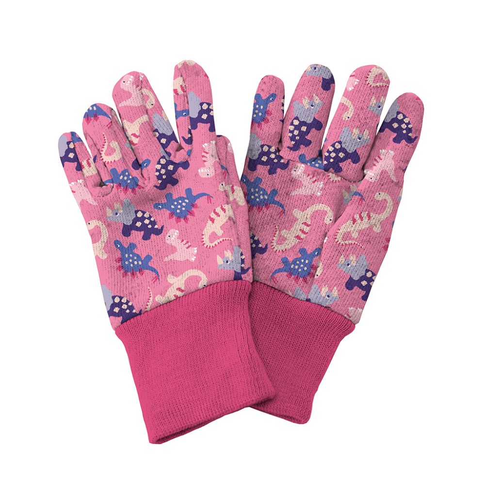Kent & Stowe Pink Dinosaur Kids Gardening Gloves - Image 1