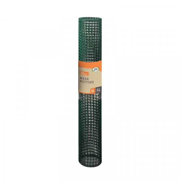 Green 20mm general purpose garden mesh 1x5m, UV stabilized, strong plastic for fencing and plant support - Keans Claremorris