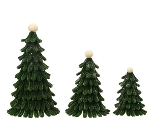 Chenille Glitter Christmas Trees with Pom-Pom Top – Green | Set of 3
