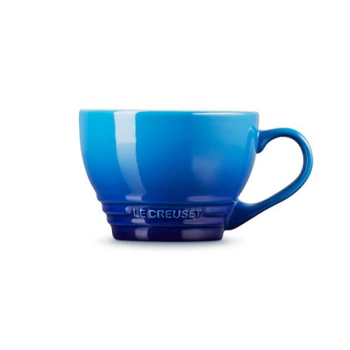 Le Creuset Stoneware Grand Mug 400ml in Azure blue, durable and stylish, available at Keans Claremorris.