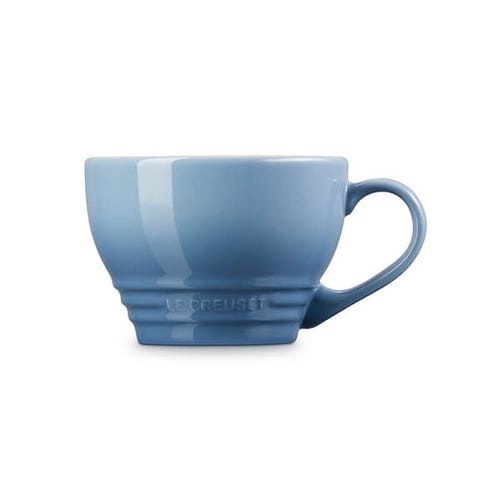 Le Creuset Stoneware Grand Mug 400ml in Chambray blue, durable and stylish, available at Keans Claremorris.