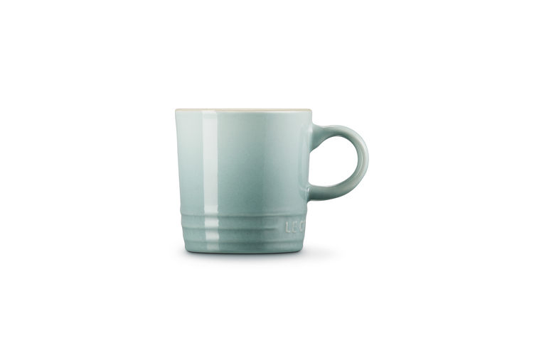 Le Creuset Stoneware Espresso Mug 100ml in sea salt color, side view on white background