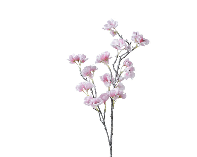 Pink cherry blossom spray with snow finish, 83cm length, decorative floral stem – Keans Claremorris