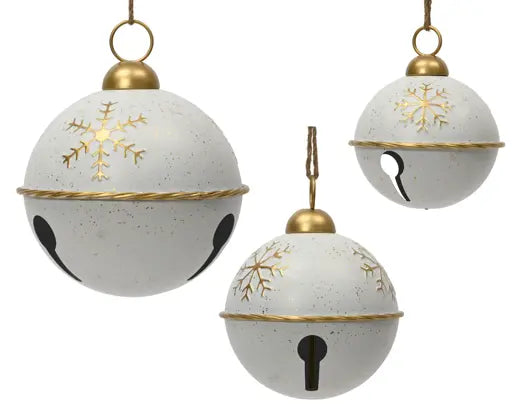 Large White Iron Christmas Bell with Gold Snowflakes ,  D.30cm H.40cm