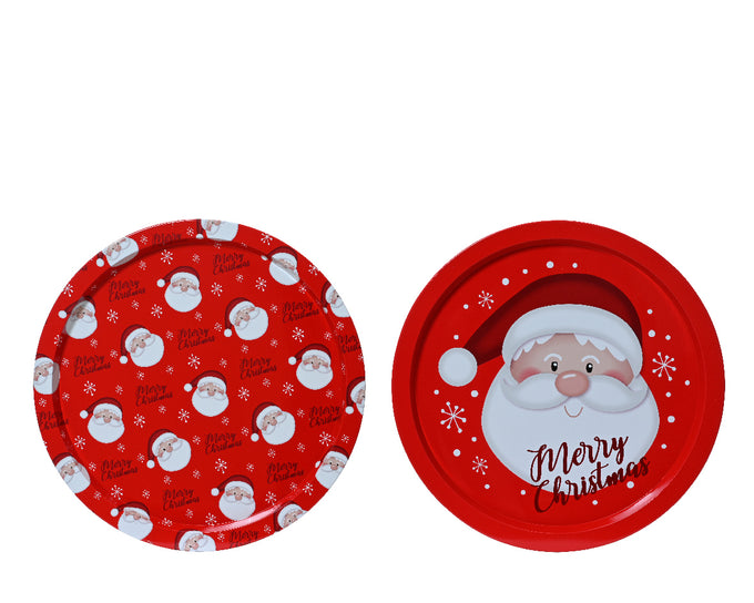 Red Plate/Tray Tin Set of 2, 32cm Diameter x 1.5cm Height, Assorted Colors - Keans Claremorris
