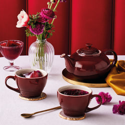 Le Creuset 1.3L Garnet Stoneware Classic Teapot, durable and stylish, available at Keans Claremorris.