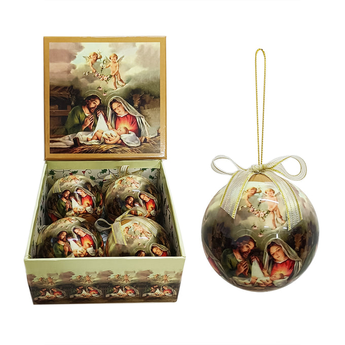 Baubles w/Nativity Scene 75mm in Square Gift Box of 4 - Image 1
