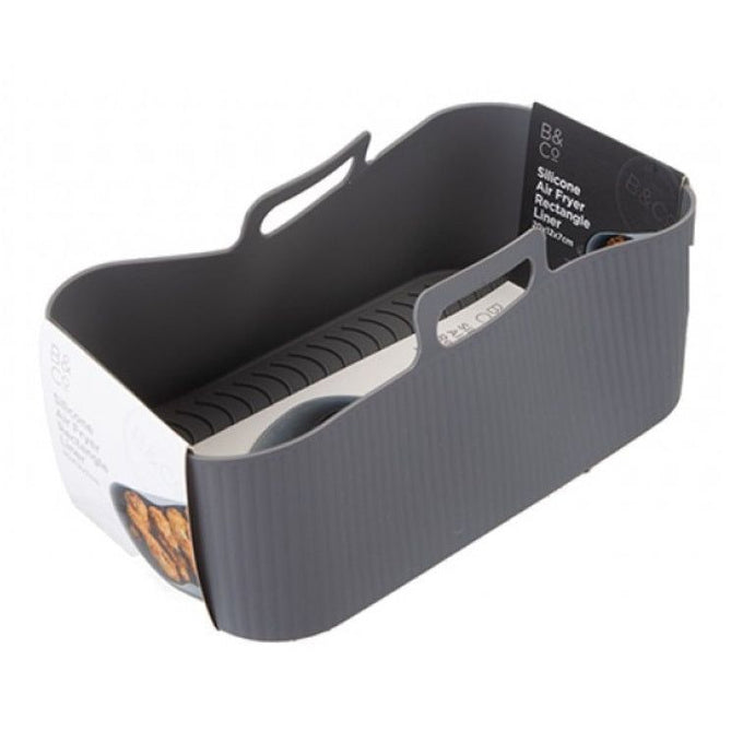 Grey rectangle silicone air fryer liner 19.5x12x7cm with handles, lightweight and easy to clean – Keans Claremorris
