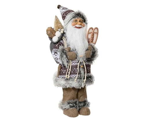 Santa Poly with Wooden Shoes – Brown/Grey h45cm