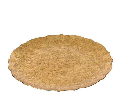 Gold Round Decorative Plate – Hammered Metal Look  d33cm
