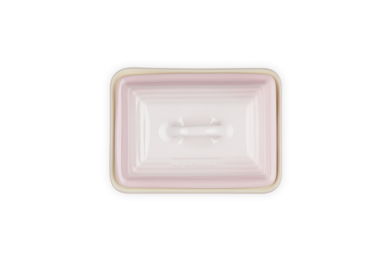 Le Creuset Butter Dish in Shell Pink, durable stoneware, stylish kitchen accessory - available at Keans Claremorris