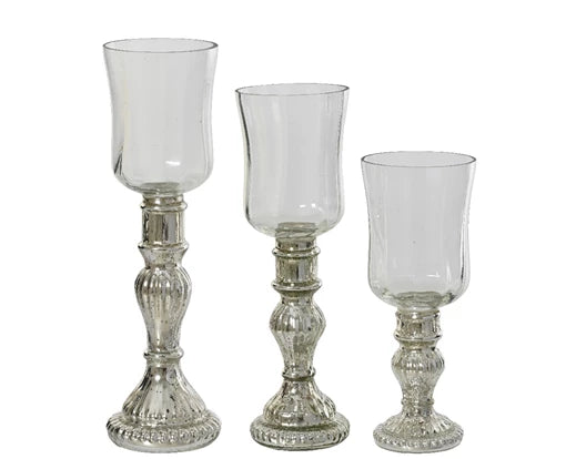 Tealightholder glass mix silver/clear L.9cm x W.9cm x H.31cm - Image 1