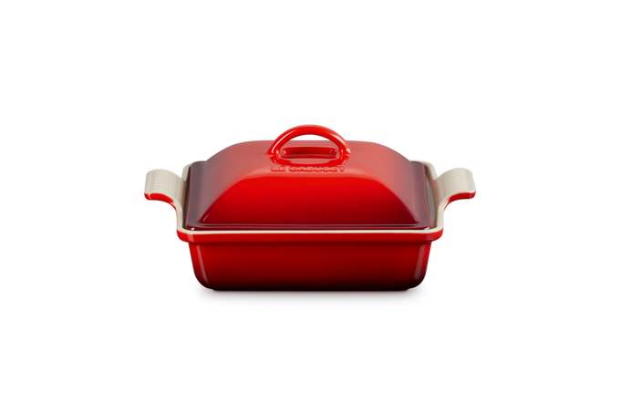 Le Creuset 23cm Deep Square Dish with Lid in Cerise, 1.9L stoneware, durable, even heat, Keans Claremorris