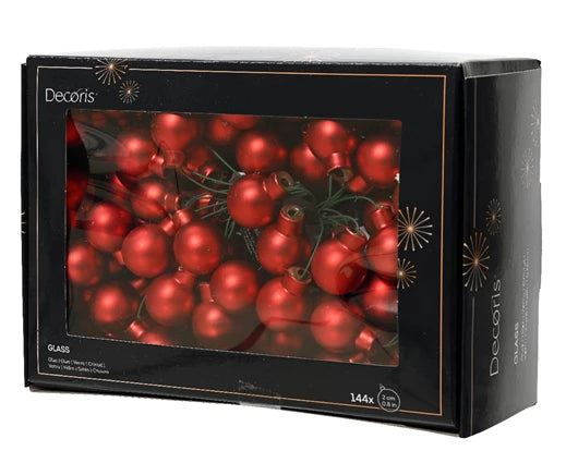 Matt red glass baubles on wire, 2cm, smooth matt finish, 144 pieces, perfect for Christmas decor – Keans Claremorris