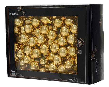Shiny light gold glass baubles on flexible wire, 144 pieces, 2.5cm, elegant festive decor – Keans Claremorris