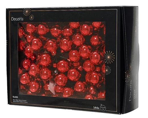 Shiny red glass Christmas baubles on flexible wire, 2.5cm, 144 pcs pack – festive décor by Keans Claremorris