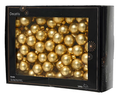 Matt light gold glass baubles on wire, 2.5cm, 144 pieces, soft matt finish, flexible stems – Keans Claremorris