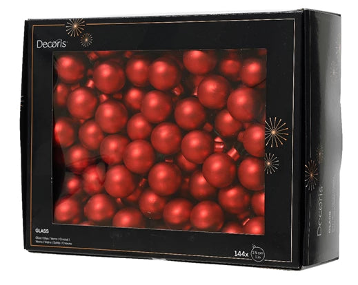 Matt Christmas Red Glass Baubles on Wire, 2.5cm, 144 pcs, flexible stems, soft matt finish – Keans Claremorris