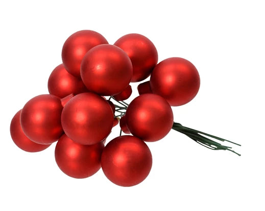 Baubles On Wire Glass Matt Christmas Red 2.5cm, 12 bunches of 12, festive decorations - Keans Claremorris