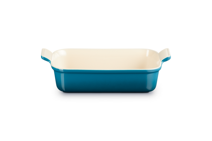Le Creuset 26cm Deep Teal Rectangular Stoneware Dish with Scalloped Handles, Scratch-Resistant, Oven Safe - Keans Claremorris