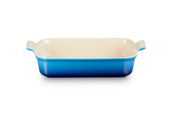 Le Creuset 32cm Deep Rectangular Azure Blue Stoneware Dish, scratch-resistant, heat-retentive, dishwasher safe – Keans