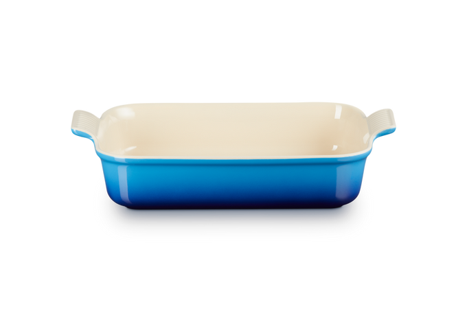 Le Creuset 32cm Deep Rectangular Azure Blue Stoneware Dish, scratch-resistant, heat-retentive, dishwasher safe – Keans