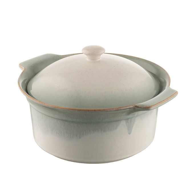 Belleek Living Tivoli Covered Round Casserole, durable blue-grey stoneware, oven-safe, rustic style, available at Kean’s