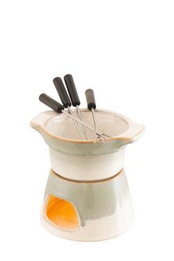 Belleek Living Tivoli Stoneware Fondue Set with reactive glaze, skewers, tealight, dishwasher safe, from Kean’s Claremorris