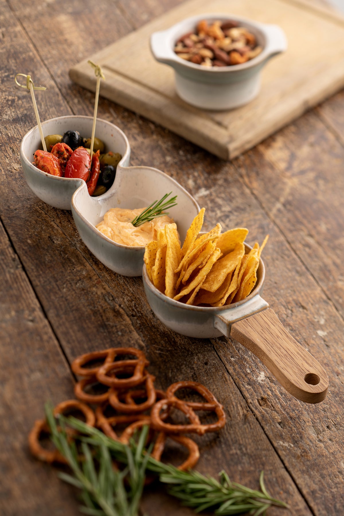 Tivoli Stoneware Snack Server with divided compartments for appetizers, available at Keans Claremorris.