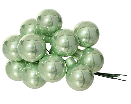 Shiny Glass Baubles on Wire – Matcha Green  2.5cm 144 pieces (12 bundles of 12) - Image 2