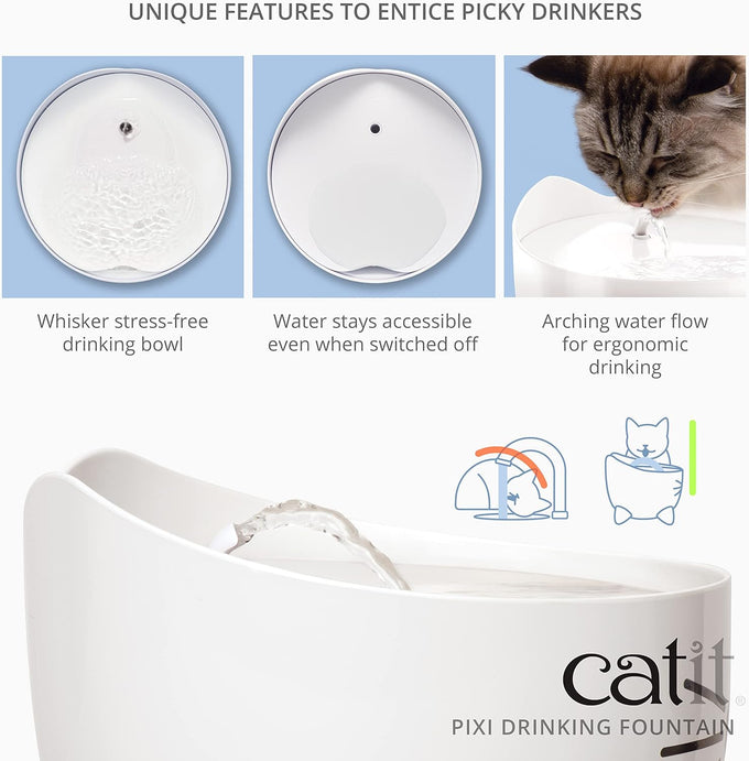 Catit Pixi Fountain Light Pink pet water fountain, compact design, quiet operation – available at Keans Claremorris.