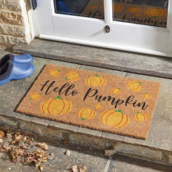 Hello Pumpkin Decoir Mat 40x60cm with natural coir, slip-resistant backing, indoor/outdoor use – Keans Claremorris